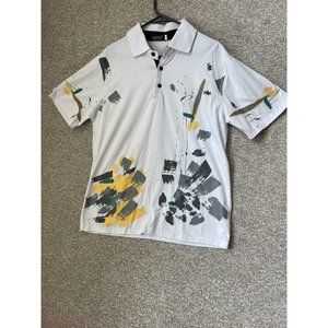 Swaghat Fashion Men’s White Paint Splatter Polo Shirt Size 2XL
